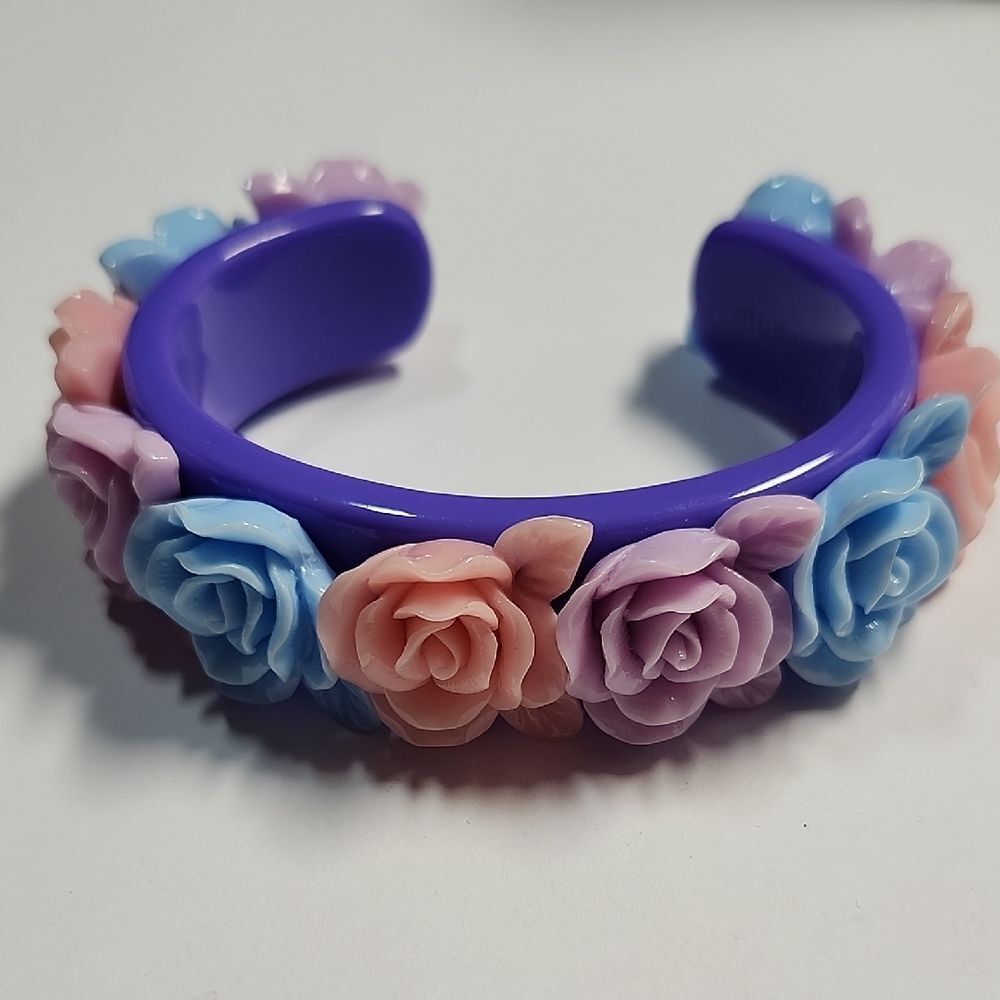 Rose Bouquet Wide Cuff by Sparklemuse Blue Raspberry Wide Cuff Small